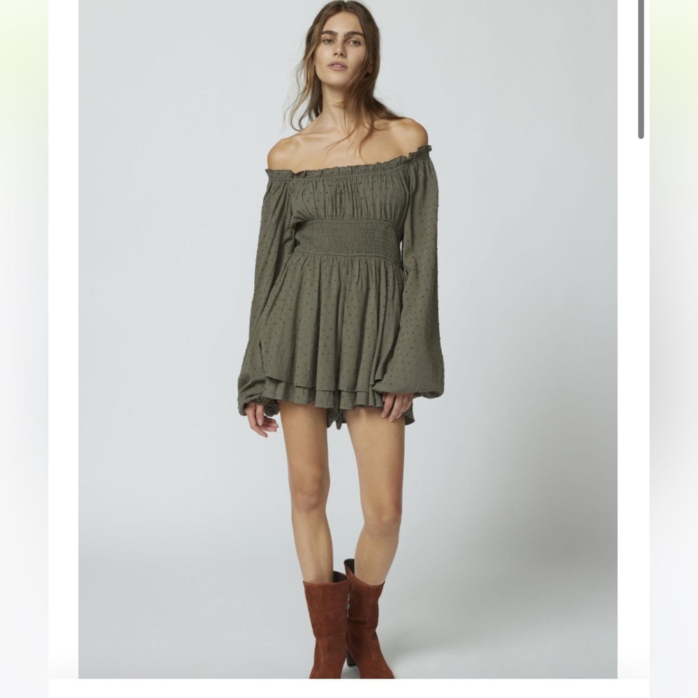 Urban Outfitters Olive Off-Shoulder Romper